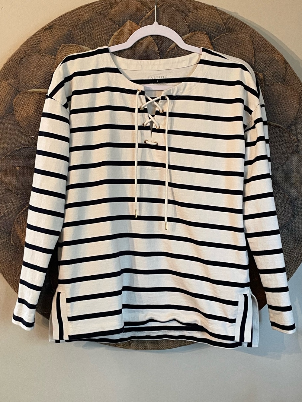 Talbots Lace Up Top in Irving Stripe